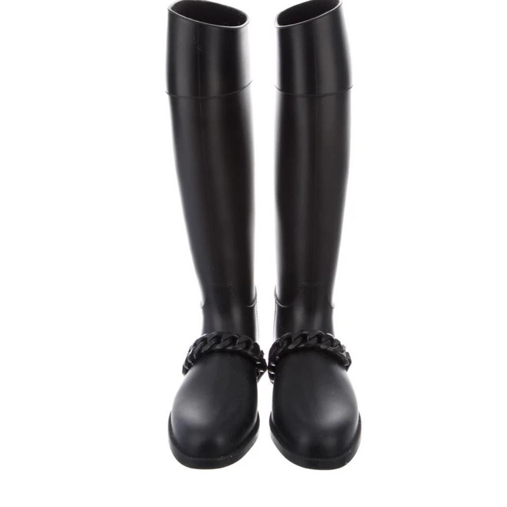 Givenchy Eva Knee High Rubber Boots Black Removable Chain Womens 8.5 Chunky - Picture 6 of 8